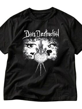 Gildan Black Tee with White Diva Destruction Graphic